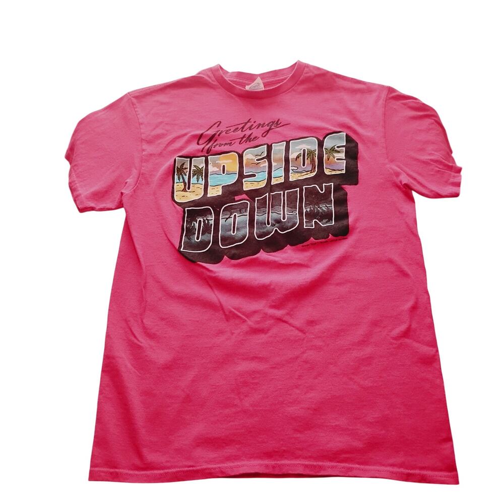 Netflix Stranger Things Pink Graphic Upside Down Hawaiian T Shirt Size medium